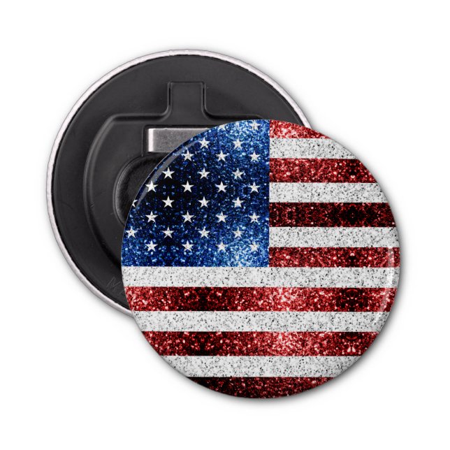 USA flag red white blue sparkles glitters Bottle Opener (Front)