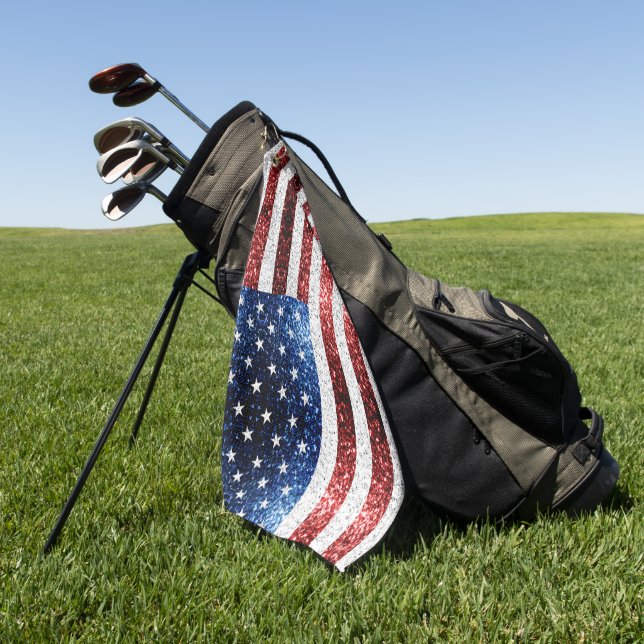 USA flag red white blue sparkles glitters Golf Towel (Green)