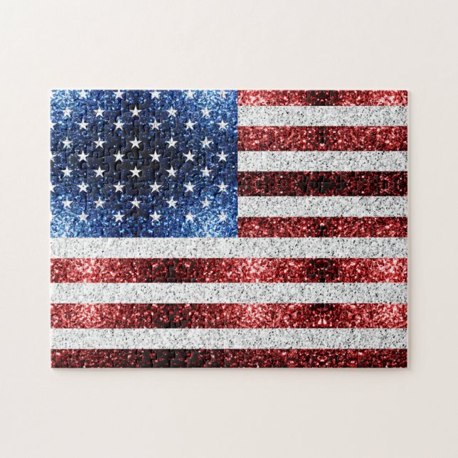 USA flag red white blue sparkles glitters Jigsaw Puzzle (Horizontal)