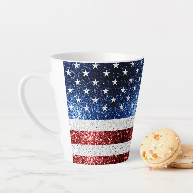 USA flag red white blue sparkles glitters latte Mug (In Situ)