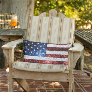 USA flag red white blue sparkles glitters Lumbar Cushion