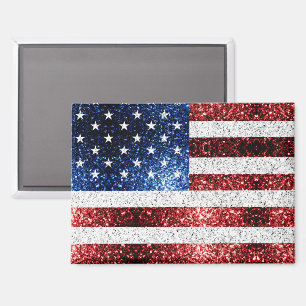 USA flag red white blue sparkles glitters Magnet