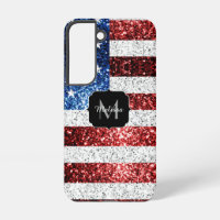 USA flag red white blue sparkles glitters Monogram