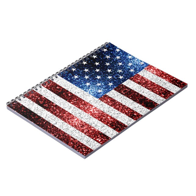 USA flag red white blue sparkles glitters Notebook (Left Side)