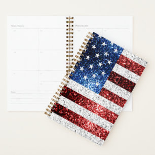 USA flag red white blue sparkles glitters Planner