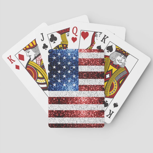 USA flag red white blue sparkles glitters Playing Cards (Back)