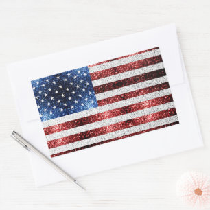USA flag red white blue sparkles glitters Rectangular Sticker