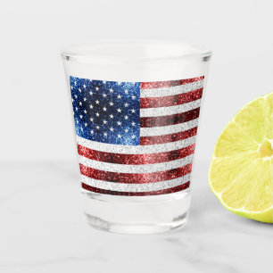 USA flag red white blue sparkles glitters Shot Glass