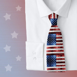 USA flag red white blue sparkles glitters Tie
