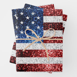 USA flag red white blue sparkles glitters Wrapping Paper Sheet