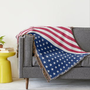 USA Flag Red White Stars Stripes Throw Blanket