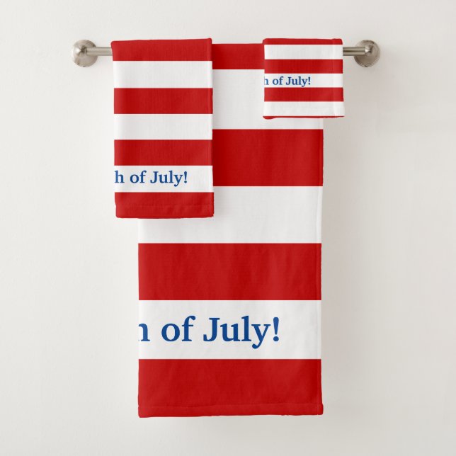 USA Flag Red White Stripes Happy 4th of July Bath Towel Set (Insitu)