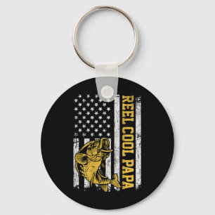 Usa Flag Reel Cool Papa Patriotic Fishing Design O Key Ring