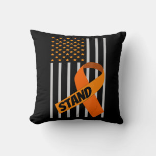 USA Flag Ribbon Leukemia Awareness Family Support Cushion