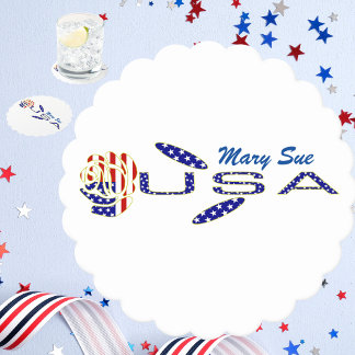 USA Flag Rose on Its Side Blue Personalised Party Paper Coaster