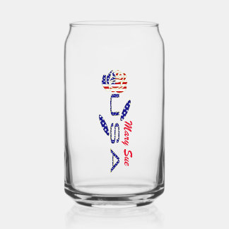USA Flag Rose Red Personalised Can Glass