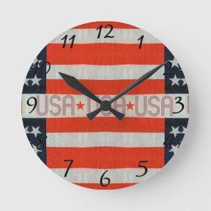 USA Flag Round Clock