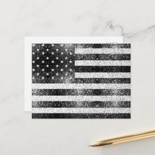 USA flag Rustic Black White Grey Sparkles 4th July Postcard