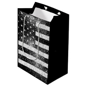 USA flag Rustic Black White Grey Sparkles Medium Gift Bag