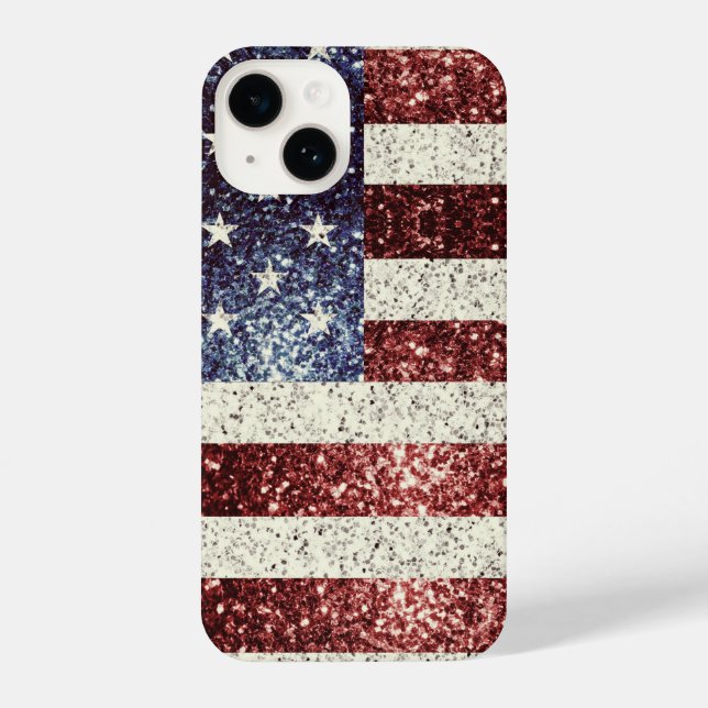 USA flag rustic red gold blue sparkles glitters iPhone Case (Back)