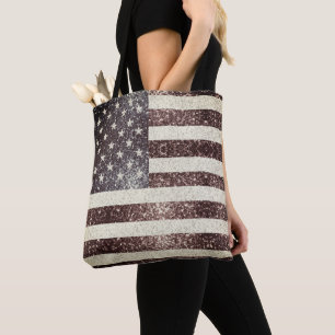 USA flag rustic red gold blue sparkles glitters Tote Bag