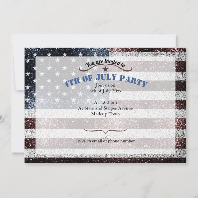 USA flag rustic red white blue sparkles 4th July Invitation (Front)