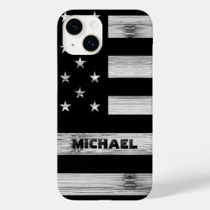 USA flag Rustic Wood Black White Monogram Case-Mate iPhone 14 Case