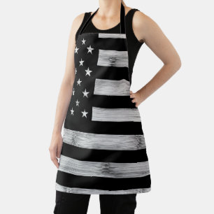 USA flag Rustic Wood Black White Patriotic America Apron