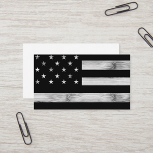 USA flag Rustic Wood Black White Patriotic America Business Card