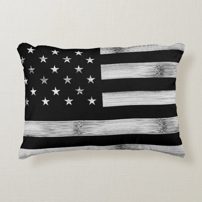 USA flag Rustic Wood Black White Patriotic America Decorative Cushion (Front)
