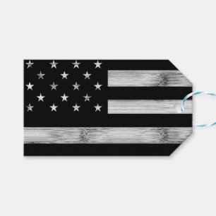 USA flag Rustic Wood Black White Patriotic America Gift Tags