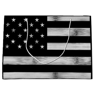 USA flag Rustic Wood Black White Patriotic America Large Gift Bag