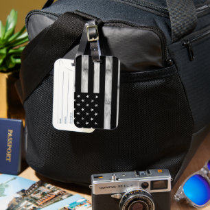 USA flag Rustic Wood Black White Patriotic America Luggage Tag