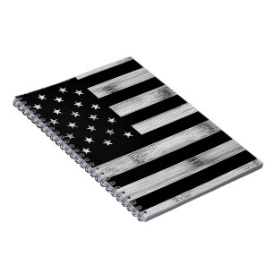 USA flag Rustic Wood Black White Patriotic America Notebook
