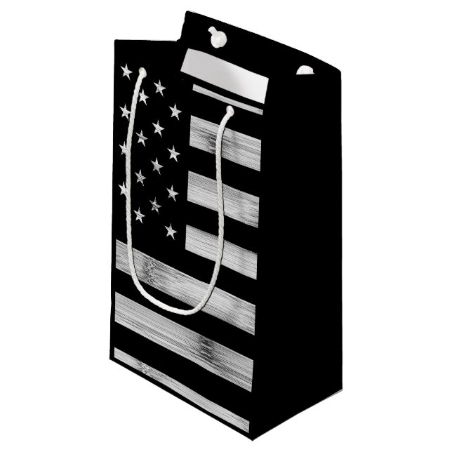 USA flag Rustic Wood Black White Patriotic America Small Gift Bag (Front Angled)