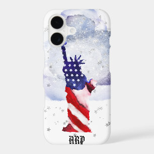 *~* USA Flag Silver Stars Clouds Statue of Liberty