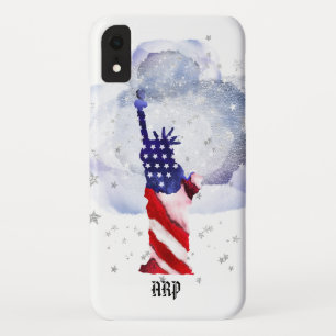 *~* USA Flag Silver Stars Clouds Statue of Liberty Case-Mate iPhone Case