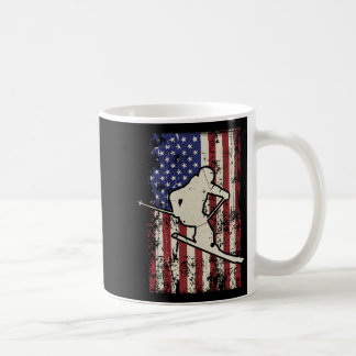 Usa Flag Ski Skiing &amp; Skiier Long Sleeve  Coffee Mug