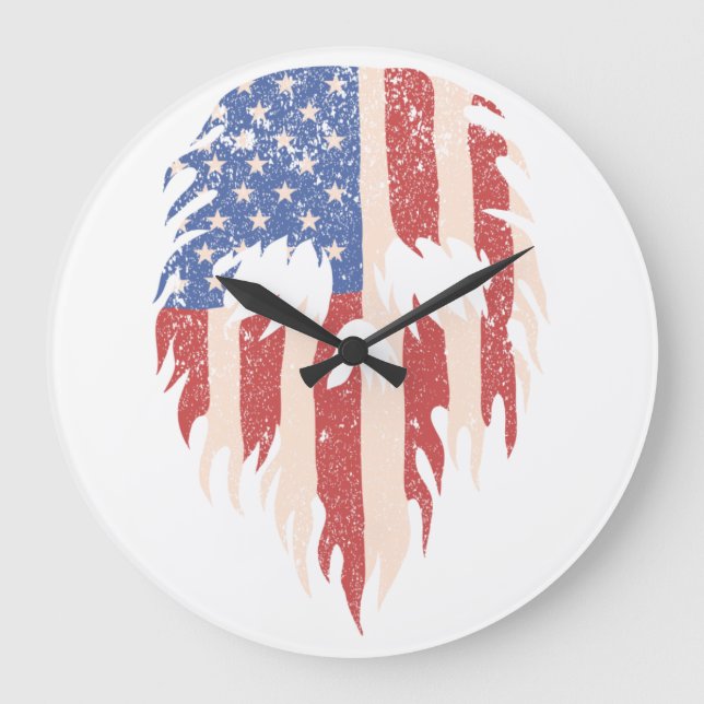 USA Flag Skull Beard | Distressed Patriotic Design Large Clock (Front)