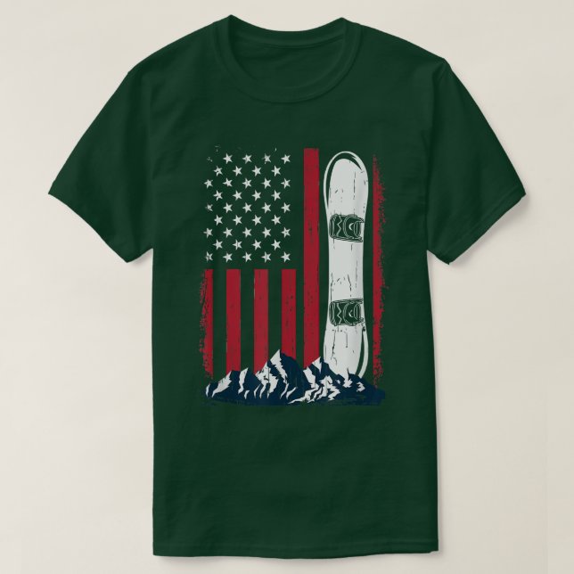 USA Flag Snowboarding Knarley Mountain Snowboarder T-Shirt (Design Front)