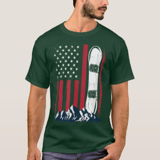 USA Flag Snowboarding Knarley Mountain Snowboarder T-Shirt
