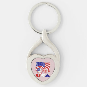 USA Flag Soccer Ball Pink Background Key Ring