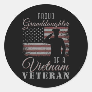 Usa Flag Soldier Proud Granddaughter Of A Vietnam  Classic Round Sticker