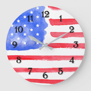 USA Flag Stars and Stripes Large Clock