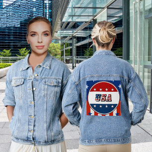USA Flag Stars Circle Red White Blue Womens Denim Jacket