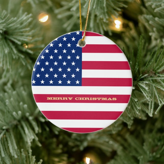 USA Flag Stars Stripes America Patriotic Christmas Ceramic Tree Decoration (Tree)