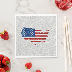 USA Flag Stars & Stripes July 4 Glitter Napkin
