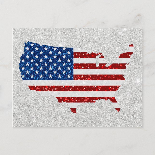 USA Flag Stars & Stripes July 4th Glitter Postcard (Front)