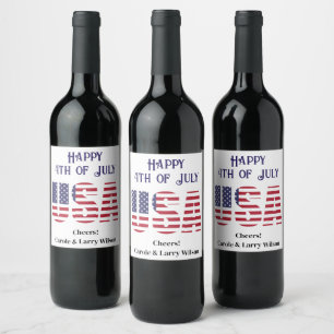 USA Flag Stencil 4th of July Stars & Stripes Wine Label