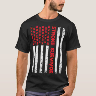 USA Flag Stroke Survivor Awareness Red Ribbon Brai T-Shirt